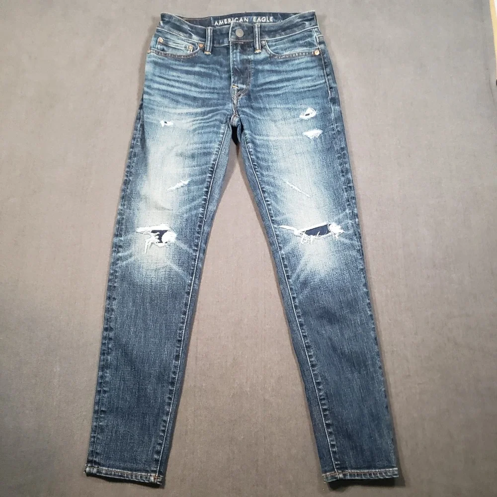 American Eagle Athletic Skinny Mens 26x30 Blue Distressed Airflex+ Jeans